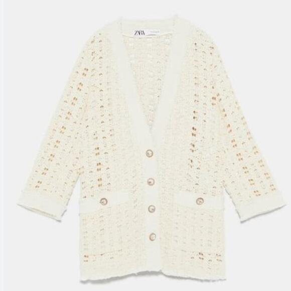 Zara TEXTURED WEAVE JACKET WITH JEWEL BUTTON Size Small - Picture 12 of 16